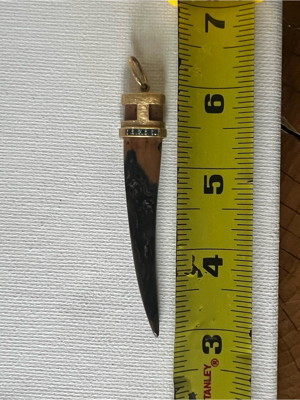 Hand Crafted 18 Karat Yellow Gold Pendant - Mammoth Tusk & Blue Diamond Dagger - Picture 8 of 12